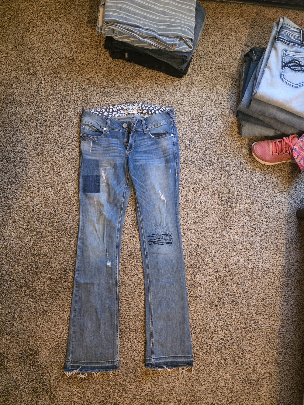 Ariat Light Blue Distressed Flare Jeans with Patchwork